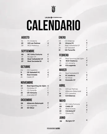 Calendario completo de la AD Ceuta en LaLiga Hypermotion 26-27