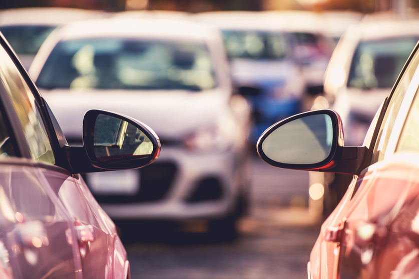 Cars Side by Side Parking Space Theme. Tight City Parking Full of Cars.