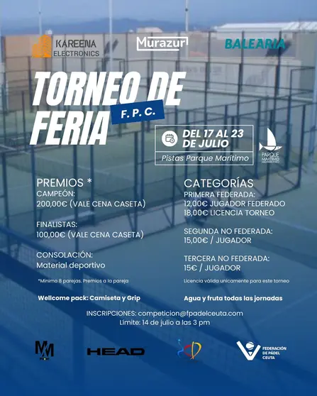 Cartel del Torneo de Feria organizado por la Federación de Pádel de Ceuta
