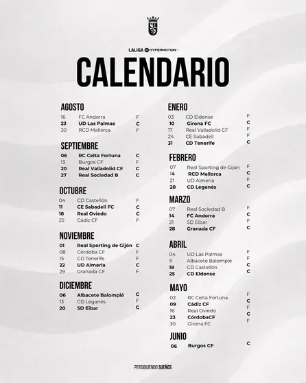 Calendario completo de la AD Ceuta en LaLiga Hypermotion 26-27