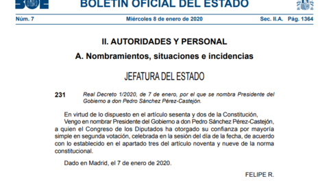 BOE NONBRAMIENTO PEDRO SÁNCHEZ