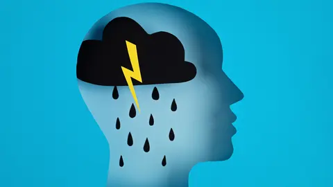 Papercut head, adult depression concept. Mental health problems, psychology, mental illness idea