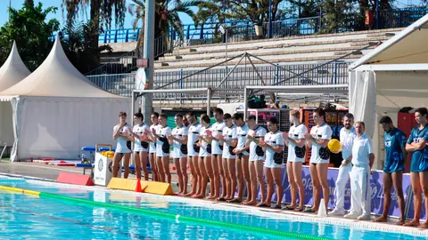 Los jugadores del Caballa, antes de empezar el partido en Tenerife