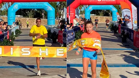 Mohamed Abdeselam 'Bily' y Mar&iacute;a Laz, en el momento de cruzar la l&iacute;nea de meta