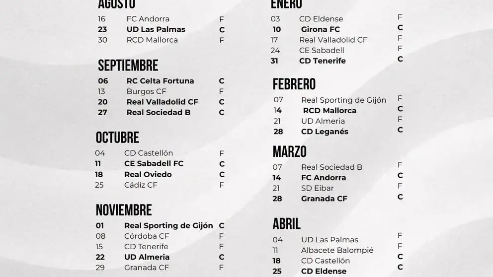 Calendario completo de la AD Ceuta en LaLiga Hypermotion 26-27