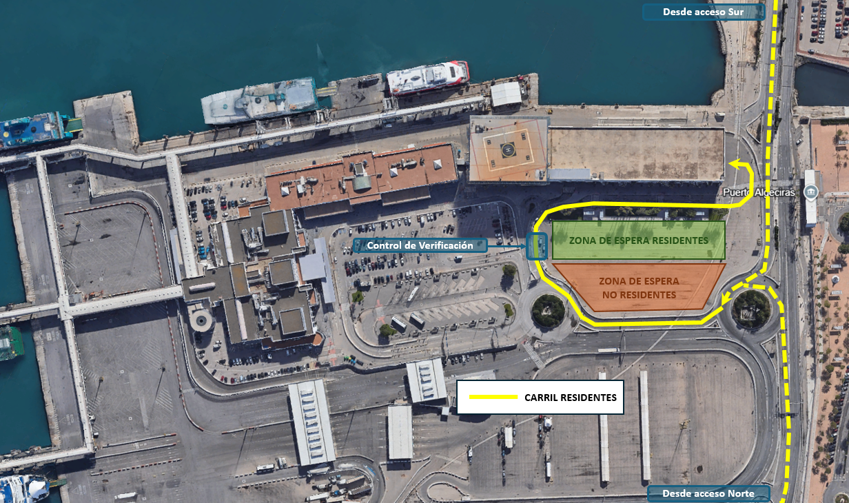 Plano indicaciones Carril Residentes Ceuta en Puerto Algeciras