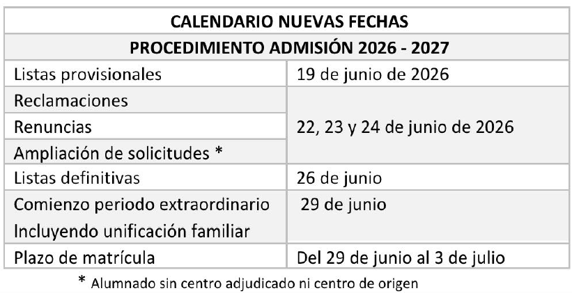escolarización calendario